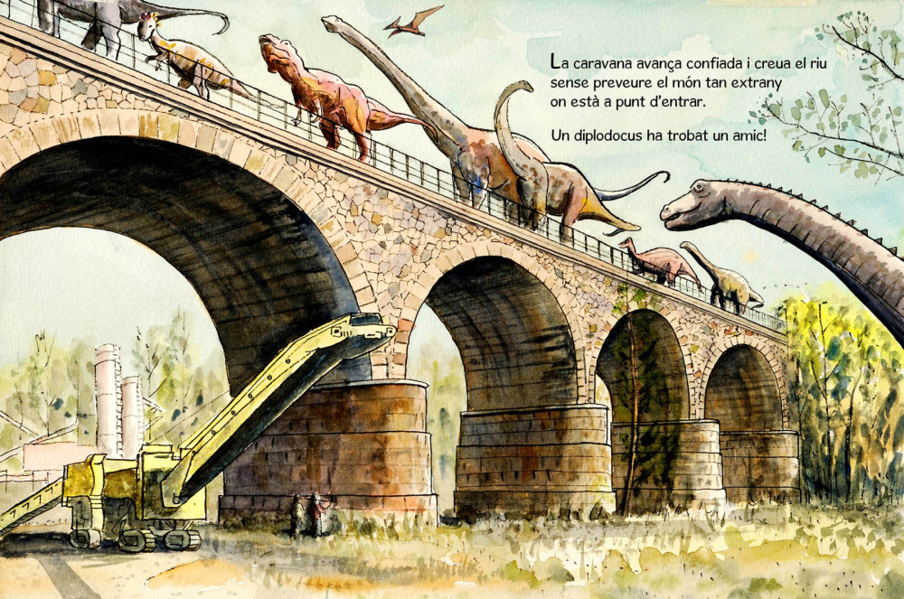 Doble página de "Els dinosaures van a Tremp"