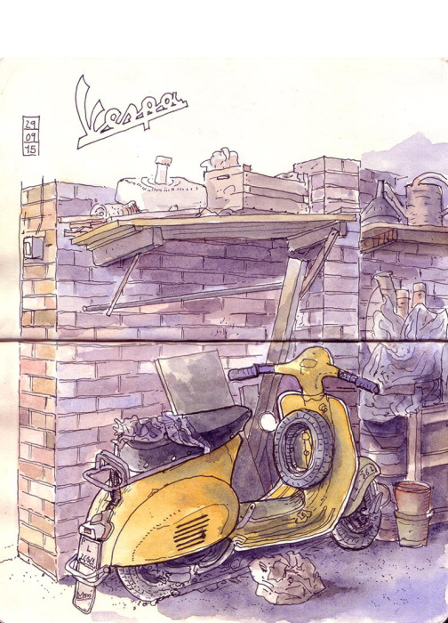 Vespa en el garaje