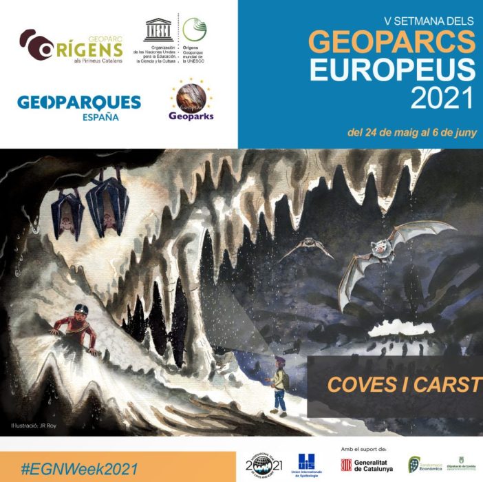 Ilustración para cartel de las jornadas del geoparque Orígens del año 2021