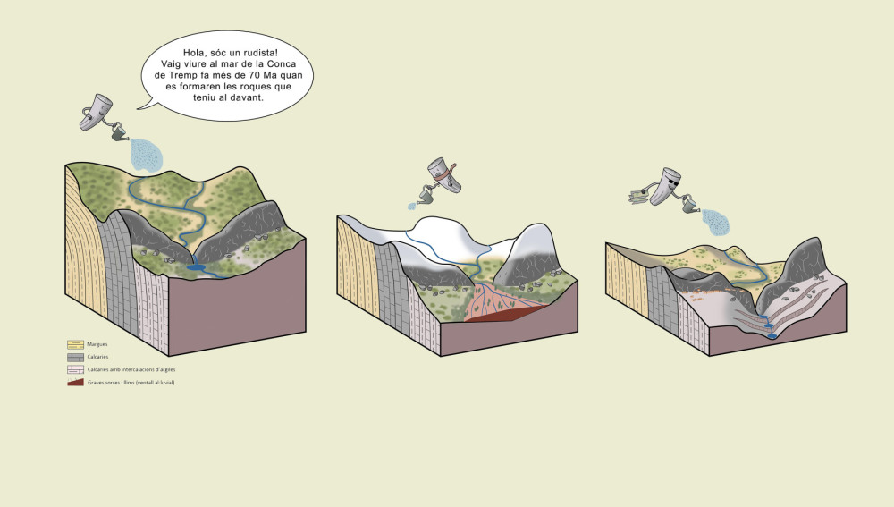 Ilustraciones para cartel explicativo de la formación del anticlinal de Abella de la Conca.